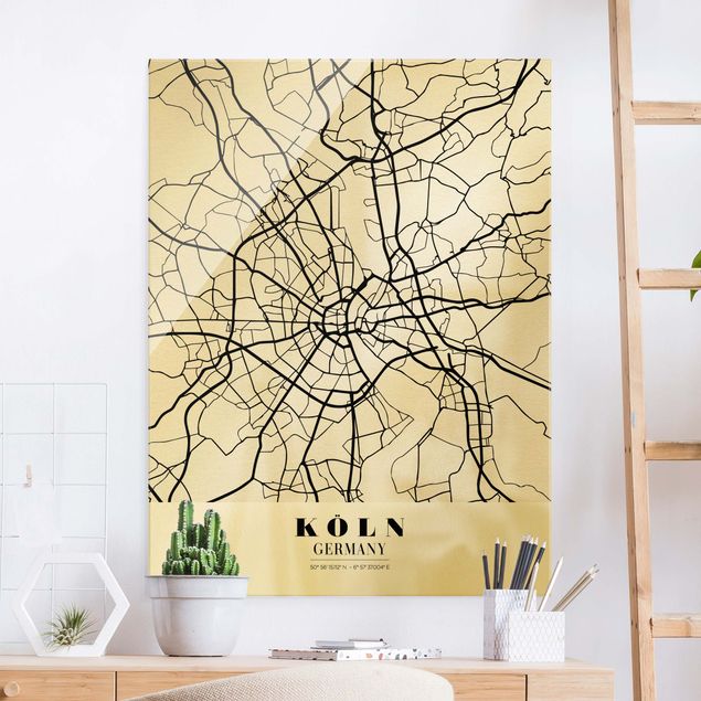Glas Magnetboard Cologne City Map - Classic