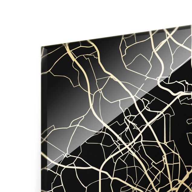 Glass print - Cologne City Map - Classic Black - Portrait format