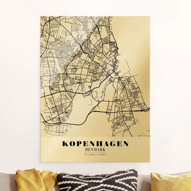 Glas Magnettafel Copenhagen City Map - Classic
