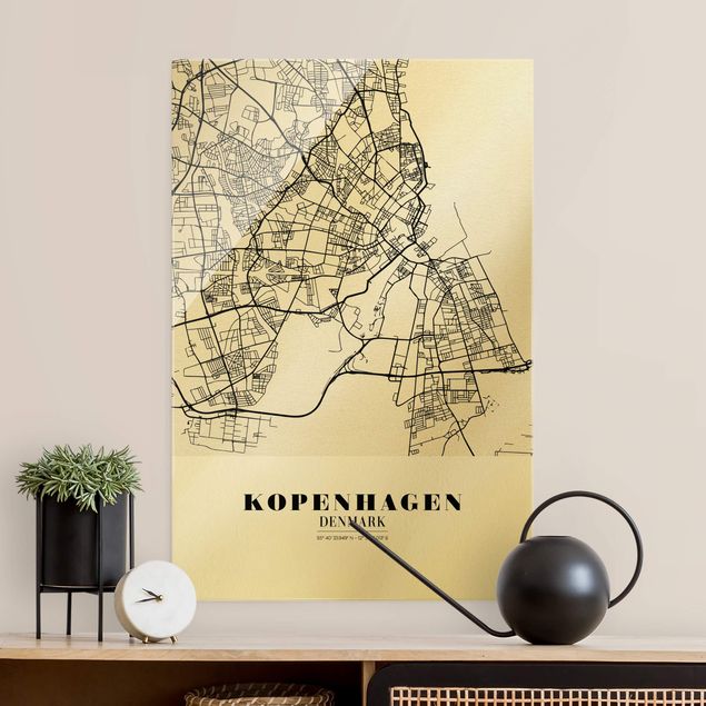 Glass print - Copenhagen City Map - Classic  - Portrait format