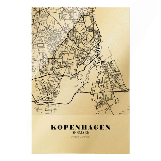 Glass print - Copenhagen City Map - Classic  - Portrait format