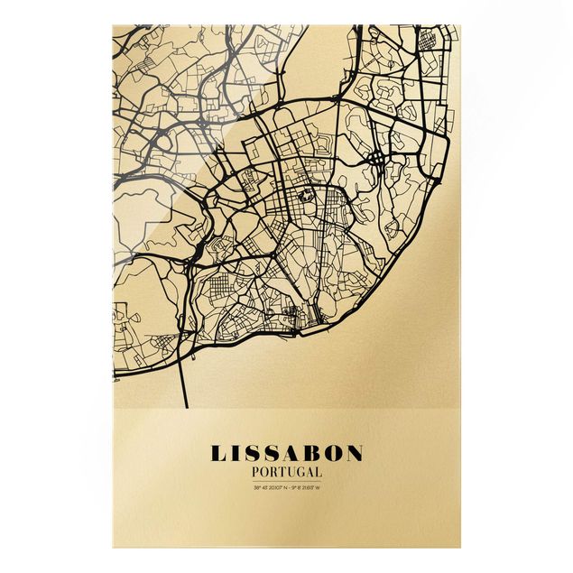 Glass print - Lisbon City Map - Classic  - Portrait format