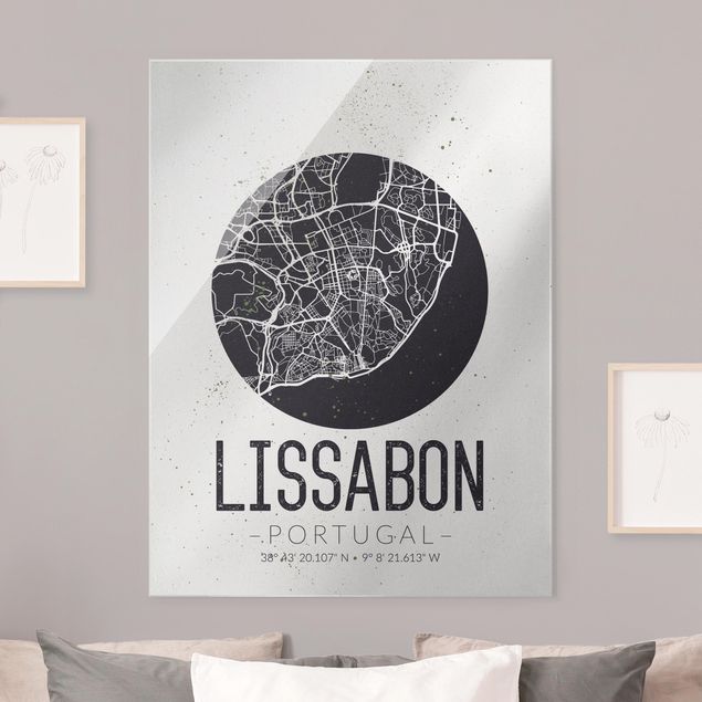 Glass print - Lisbon City Map - Retro