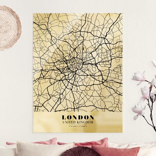 Glas Magnetboard London City Map - Classic