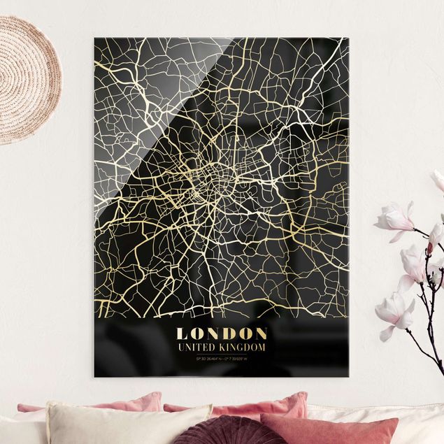Glas Magnetboard London City Map - Classic Black