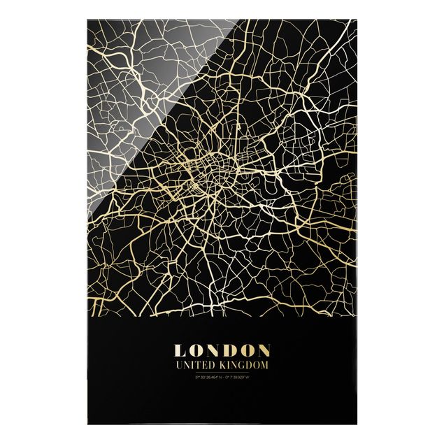 Glass print - London City Map - Classic Black - Portrait format