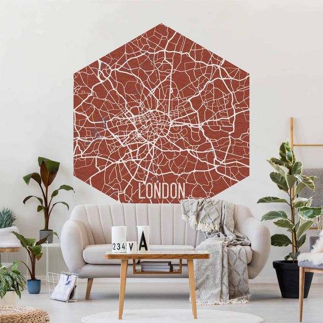 Self-adhesive hexagonal pattern wallpaper - City Map London - Retro