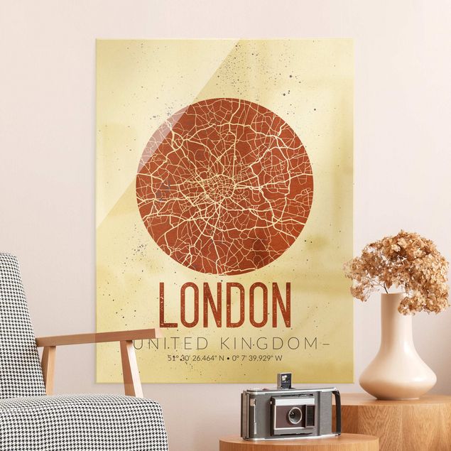 Glass print - City Map London - Retro
