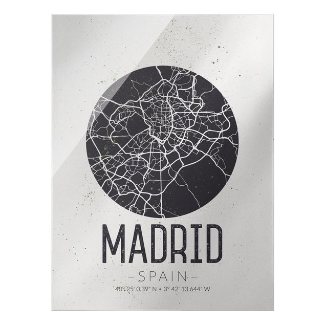Glass print - Madrid City Map - Retro