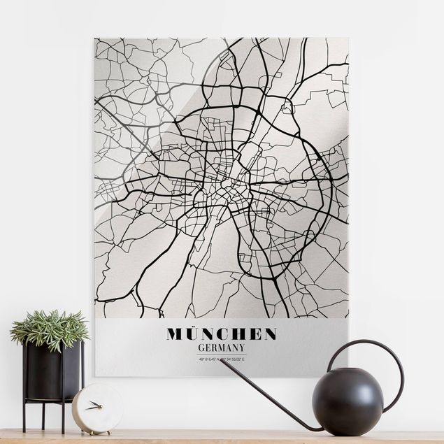 Glas Magnetboard Munich City Map - Classic