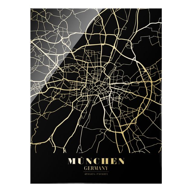 Glass print - Munich City Map - Classic Black - Portrait format