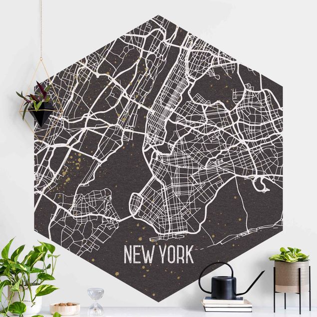 Hexagonal wallpapers City Map New York- Retro