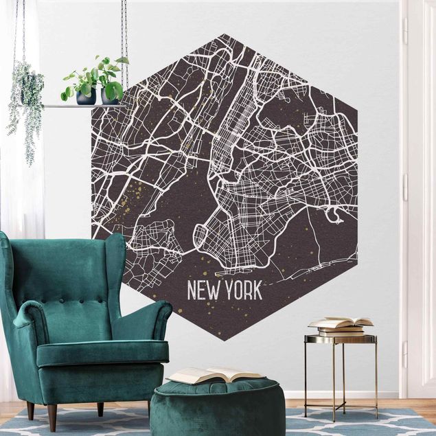 Self-adhesive hexagonal pattern wallpaper - City Map New York- Retro
