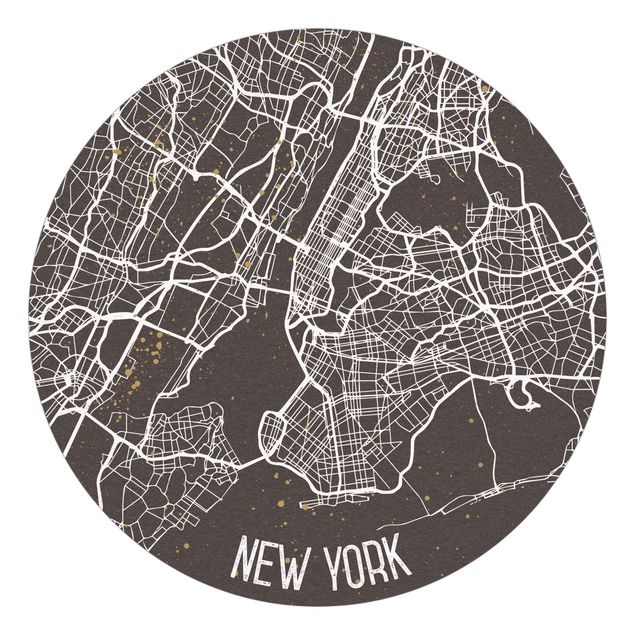 Self-adhesive round wallpaper - City Map New York- Retro