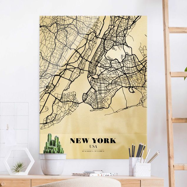 Glas Magnettafel New York City Map - Classic