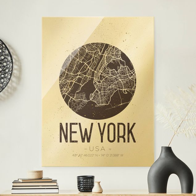 Glass print - New York City Map - Retro