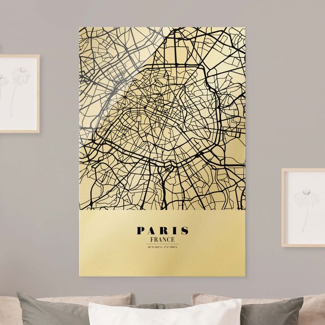 Glass print - Paris City Map - Classic - Portrait format