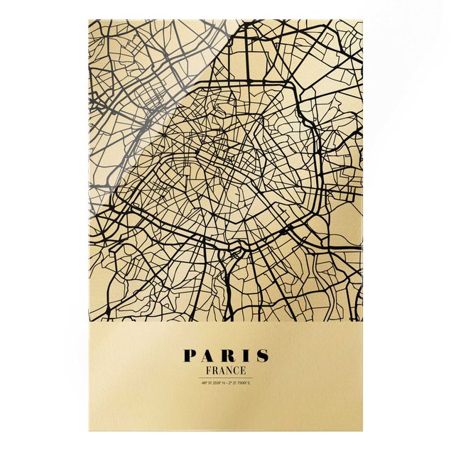 Glass print - Paris City Map - Classic - Portrait format