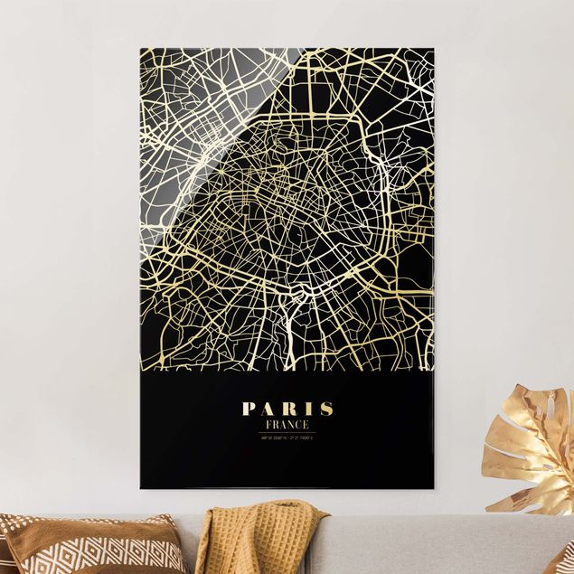 Glas Magnetboard Paris City Map - Classic Black