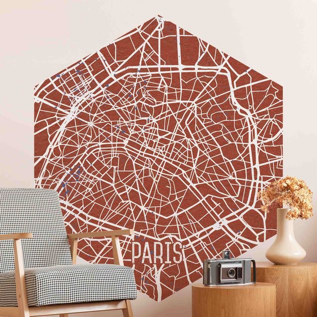 Self-adhesive hexagonal wall mural City Map Paris - Retro