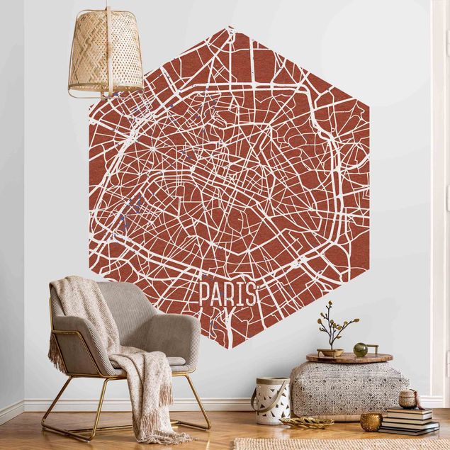 Self-adhesive hexagonal pattern wallpaper - City Map Paris - Retro