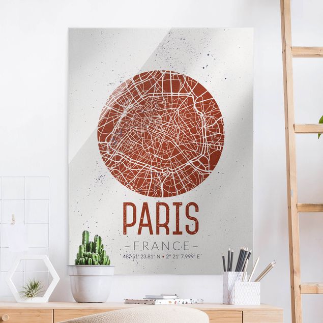 Glas Magnetboard City Map Paris - Retro