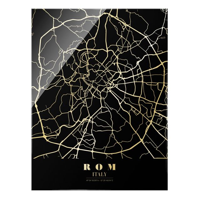 Glass print - Rome City Map - Classic Black - Portrait format