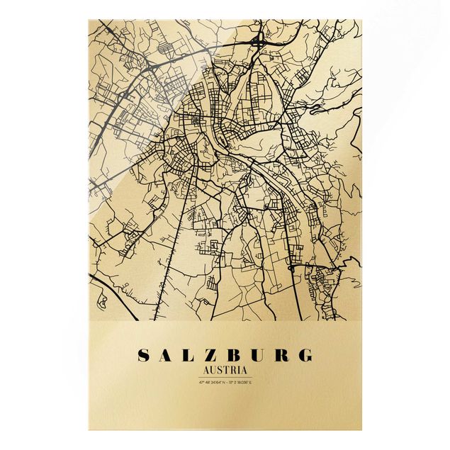 Glass print - Salzburg City Map - Classic - Portrait format