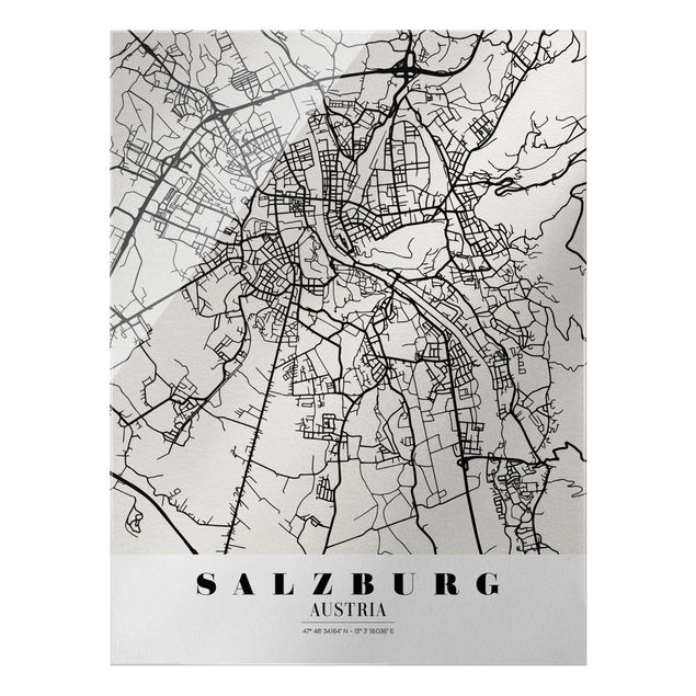 Glass print - Salzburg City Map - Classic