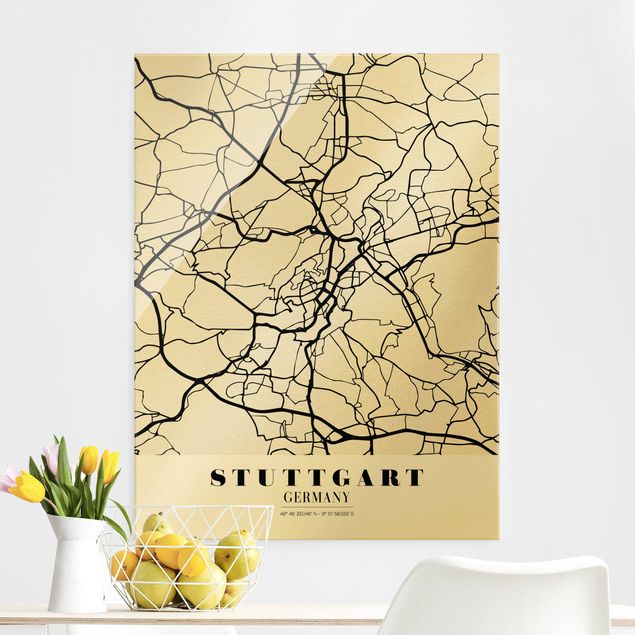 Glas Magnettafel Stuttgart City Map - Classic