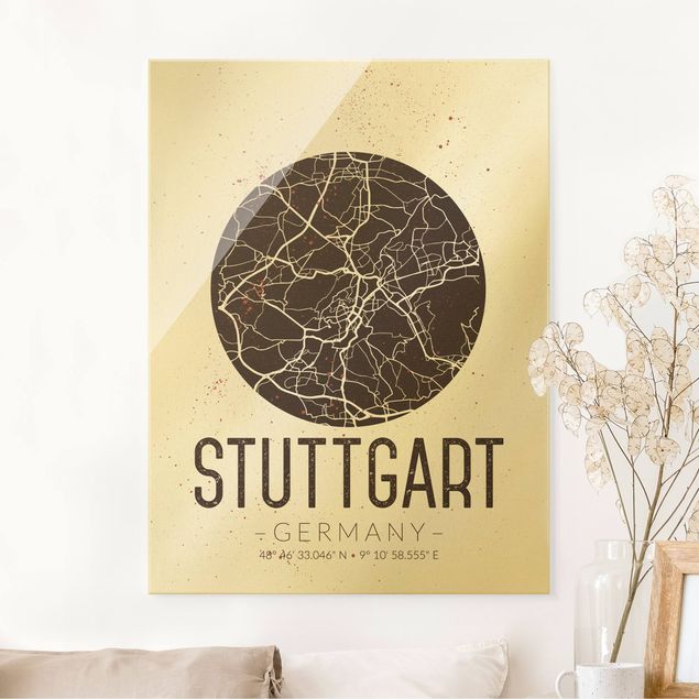 Glas Magnettafel Stuttgart City Map - Retro