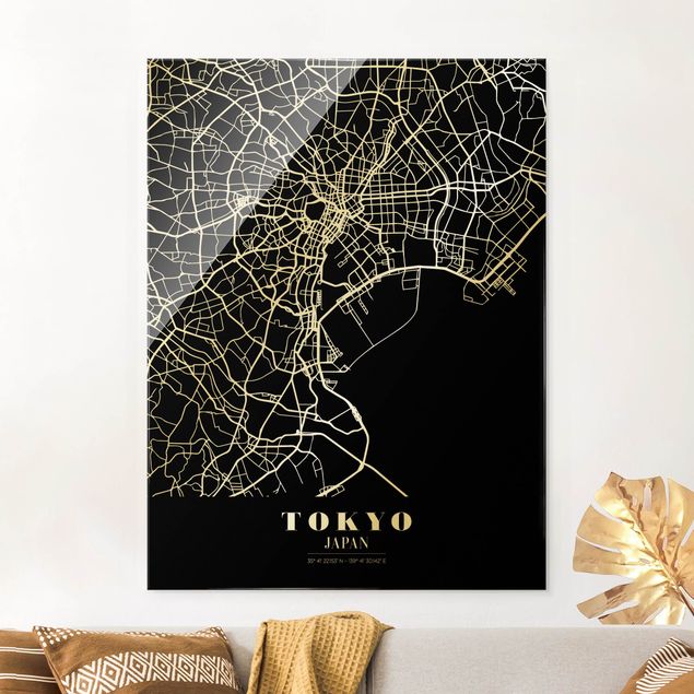 Glass print - Tokyo City Map - Classic Black - Portrait format