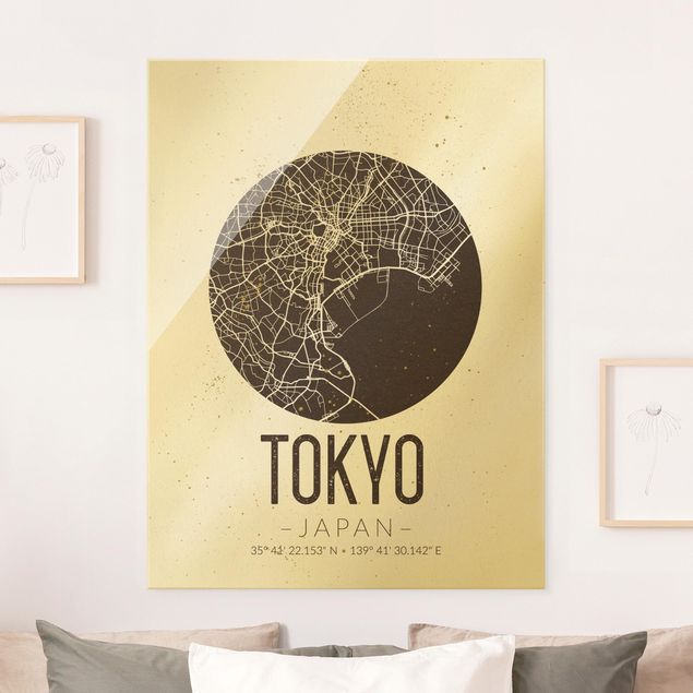 Magnettafel Glas Tokyo City Map - Retro