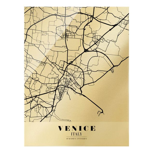 Glass print - Venice City Map - Classic