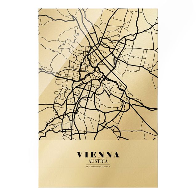 Glass print - Vienna City Map - Classic - Portrait format