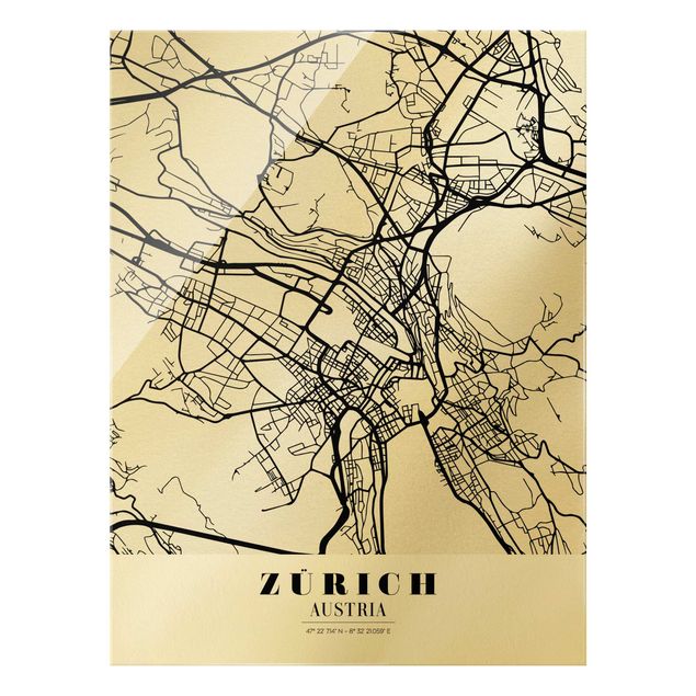 Glass print - Zurich City Map - Classic