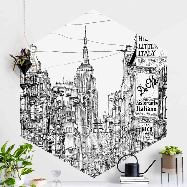 Hexagonal wall mural City Study - Little Italy
