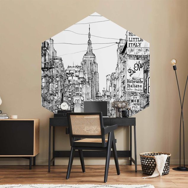 Self-adhesive hexagonal pattern wallpaper - City Study - Little Italy