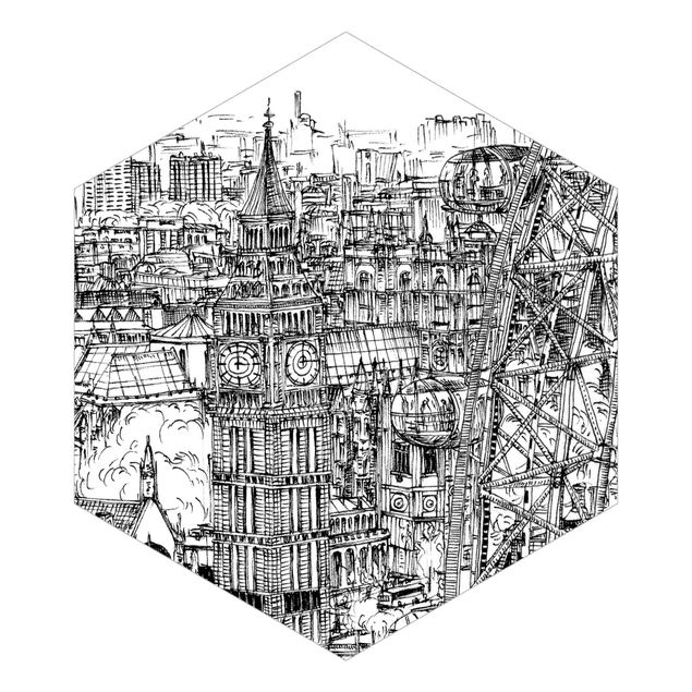 Self-adhesive hexagonal pattern wallpaper - City Study - London Eye