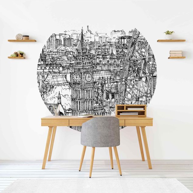 Self-adhesive round wallpaper - City Study - London Eye