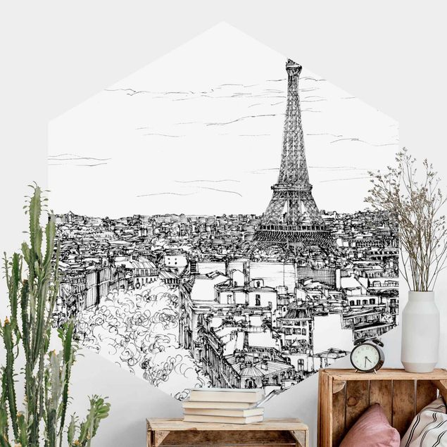 Self-adhesive hexagonal wall mural City Study - Paris