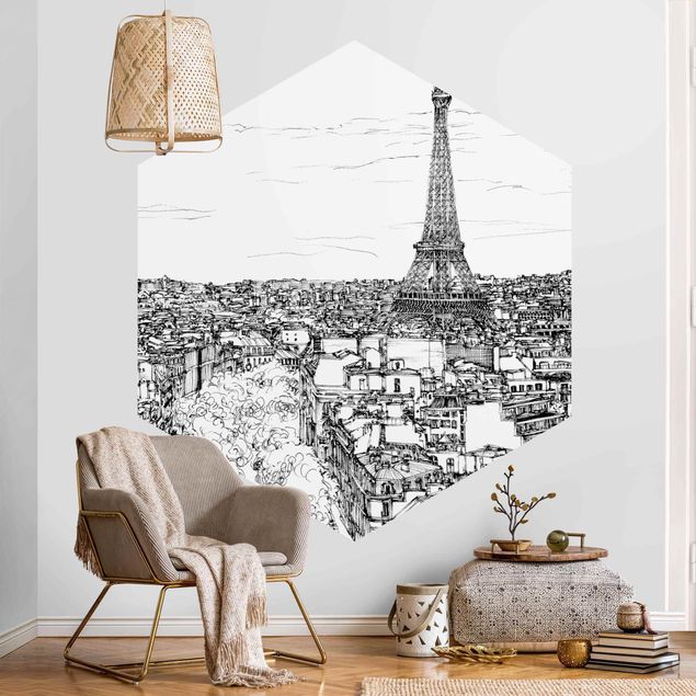 Self-adhesive hexagonal pattern wallpaper - City Study - Paris