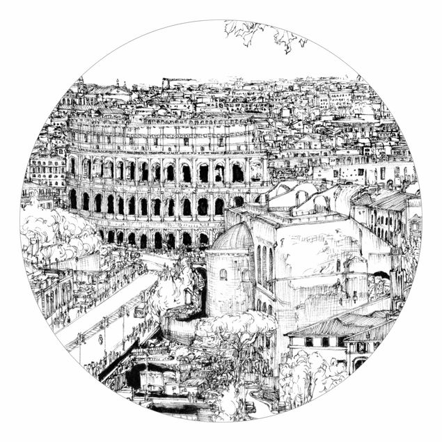 Self-adhesive round wallpaper - City Study - Rome