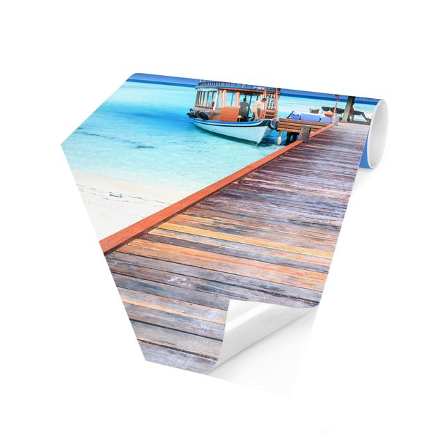 Self-adhesive hexagonal pattern wallpaper - Boardwalk At The Ocean