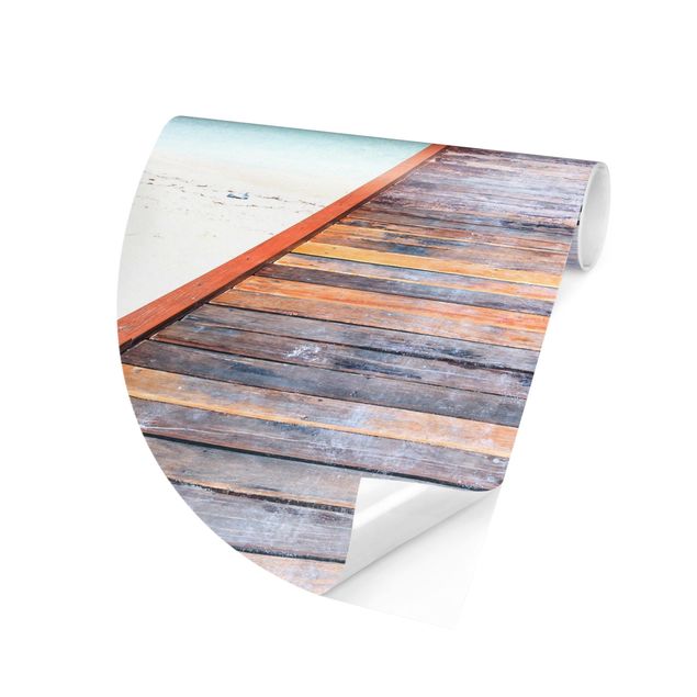 Self-adhesive round wallpaper - Boardwalk At The Ocean