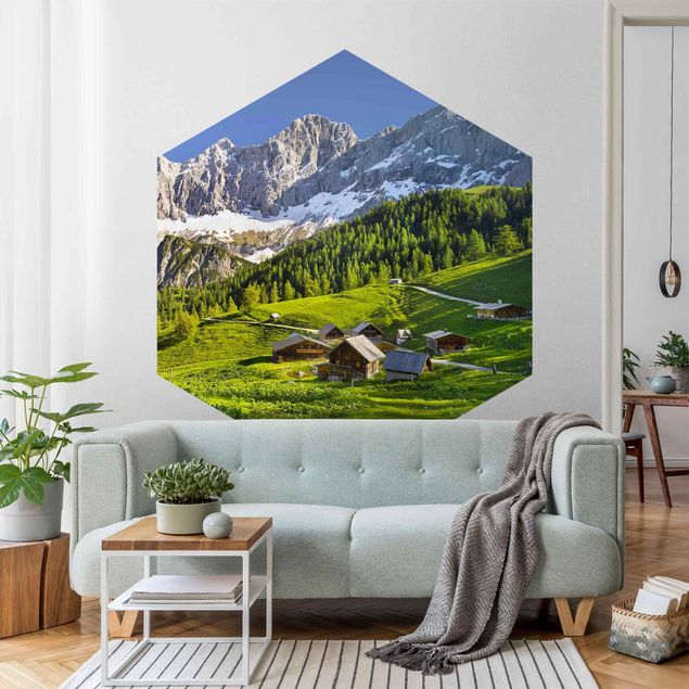 Self-adhesive hexagonal pattern wallpaper - Styria Alpine Meadow