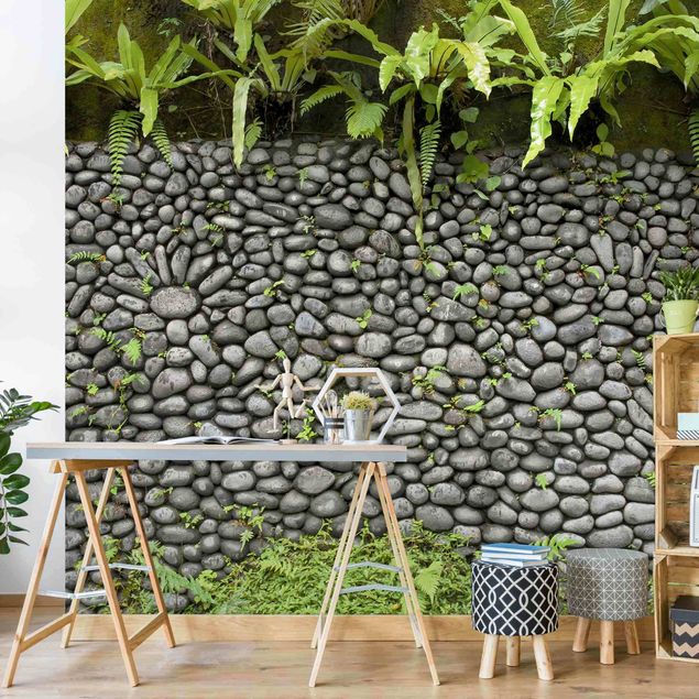 Wallpaper - Stone Wall With Plants
