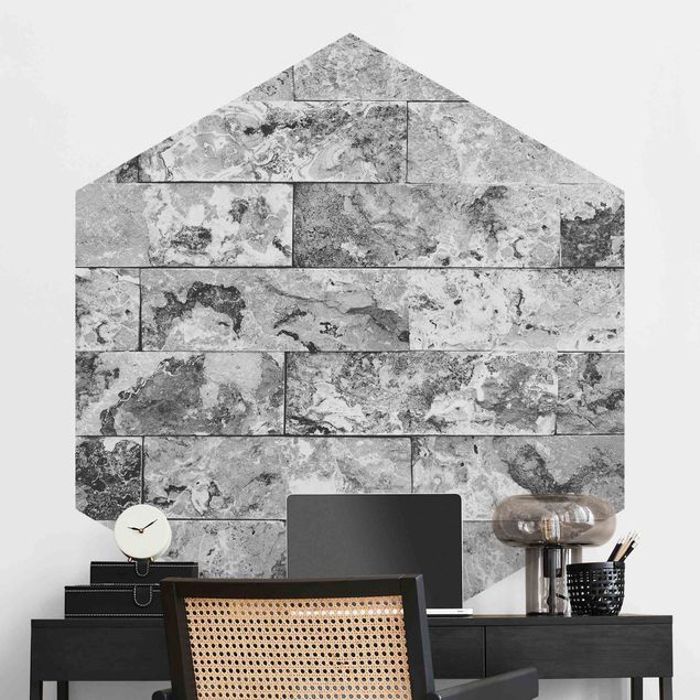 Self-adhesive hexagonal wall mural Stone Wall Natural Marble Gray