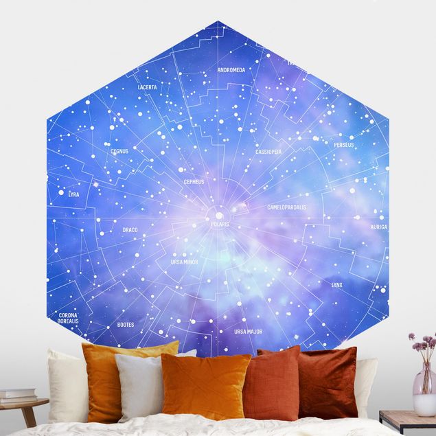Hexagonal wall mural Stelar Constellation Star Chart
