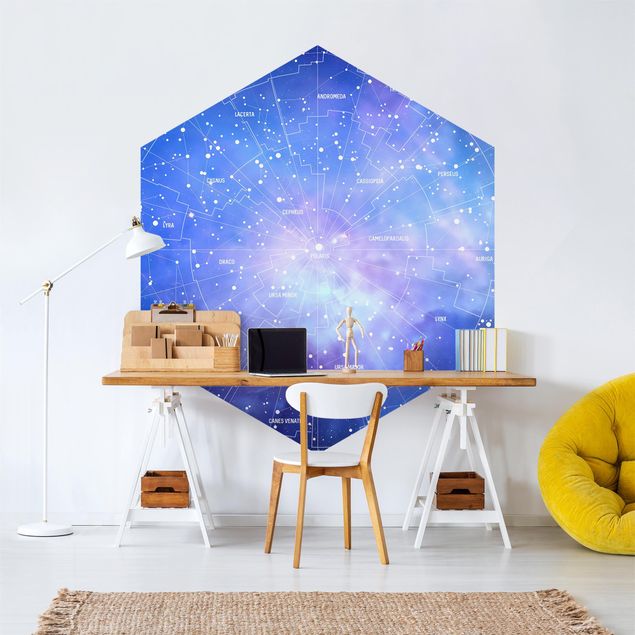 Self-adhesive hexagonal pattern wallpaper - Stelar Constellation Star Chart